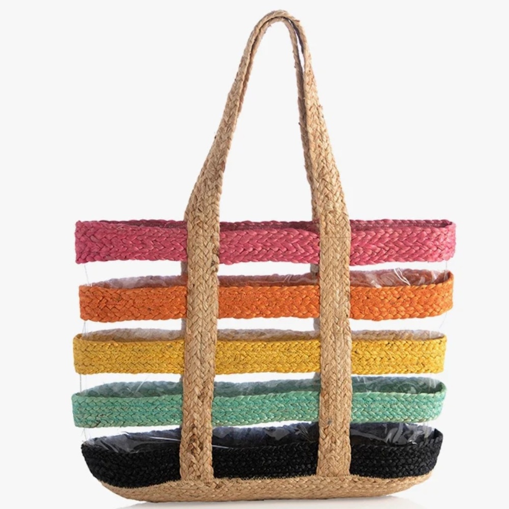 NEW Shiraleah Effie Beach Tote Travel Striped Handbag Jute Colorful Large Bag